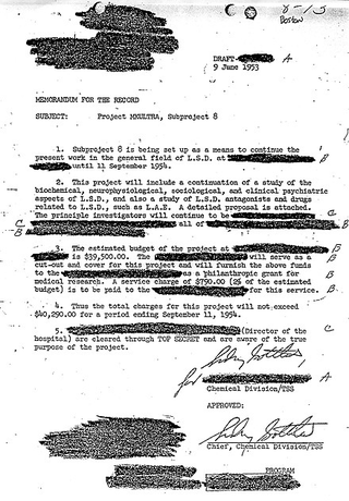 Proyecto MKULTRA aprovado para el uso de LSD. WC